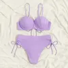 Swim wear Sexy Purple High Waist Shell Bikinis Set Push Up Swimsuit Women Swimwear Drawstring Bathing Suit Brazilian Bikini Mujer Biquinis 240229