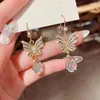 Dingle örhängen lyxmode tårtropp fjäril för kvinnor glänsande strass djur örhänge 2024 trend koreanska fest smycken gåvor