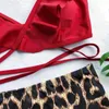 Kobiety nadruk stroju kąpielowego bikini 2024 Wysokie talię seksowne solidne brazylijskie ruffe top biquini push up czerwony czarny strój kąpielowy