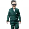 Ternos azul marinho meninos terno duplo breasted blazer conjunto 2 peça crianças jaqueta calças casamento smoking botões de ouro moda roupa completa