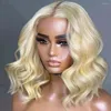 Perruque Bob Lace Closure Wig naturelle Body Wave, cheveux humains, pre-plucked, Transparent, 10-16 pouces, blond miel, 5x5