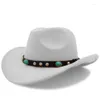 Boinas Invierno Cálido Hombres Mujeres Retro Lana Fieltro Sombrero de vaquero occidental Ala ancha Vaquera Kallaite Trenza Banda de cuero (54/57/61 CM Cuerda de ajuste)