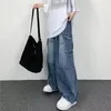 Męskie spodnie 2024 Moda szeroka noga duża kieszonkowa ładunek dżinsy dla mężczyzn dla mężczyzn unisex workowate proste oprogramowanie uliczne