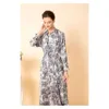 Pleated Long Printed Dress European And American Popular Satin Personalized Printed Flowing Cardigan Shirt Color FZ229100