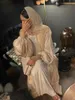 Eid Djellaba Abaya Dubai Shiny Soft Cuff Sleeves Muslim Dress Silky Kimono Dubai Turkey Muslim Dress Islam Abayas With Belt WY56 240229