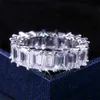 Anillos Anillos de boda Plata Joyería de moda simple Corte esmeralda Topacio blanco Piedras preciosas Pareja Mujeres Compromiso Anillo nupcial Conjunto Regalo 240229