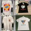 Mens Designer T-shirts Bomull Löst män Casa Blanca Rainbow Mushroom Letter Print Kort ärm mångsidig avslappnad toppar Skjorta