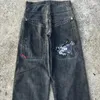 Jeans pour hommes streetwear jnco y2k hip hop dessin animé graphique imprimé vintage pantalon noir baggy masculin