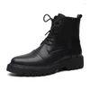 Stiefel Herren Casual Original Leder Schwarz Stilvolle Plateauschuhe Cowboy Ankle Boot Party Bankett Kleid Hübsche Motorrad Botas