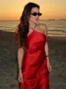 Robes décontractées Robe en satin Femmes Sexy Dos Nu Night Club Party Longue Femme Sans Manches Cravate Halter Cou Élégant Soirée Maxi Rouge