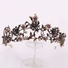 Baroque Vintage Black Purple Crystal Pearls Bridal Tiaras Crown Pageant Diadem Veil Tiara Wedding Hair Accessories 210701300O