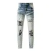 Pantalons de jeans violets pour hommes autocollants skinny noirs lavage léger déchiré moto rock revival joggers vraies religions hommes pantalons de marque de haute qualité jeans Amirs