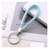 Keychains Lanyards 2022 30 Color Pu Leather Braided Woven Keychain Rope Rings Fit Diy Circle Pendant Key Chains Holder Car Keyring Dhqs1