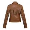 Jackor Autumn New Leather Fransed Jacket Women's Tassel Spring Pu Leather Coat Short Slim Fit midje Motorcykel Fashion FRASHED JACKE