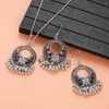 Collana di orecchini set di perline di colore argento bohemien con nappa a goccia per le donne Fiore cavo geometrico gioielli etnici vintage combinati