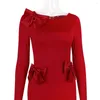 Casual Dresses Red Long Sleeved Backless Bodycon Birthday Party Sexy Spaghetti Strap Dress Elegant With Slit For Women LB021
