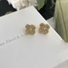 Designer Van cl-ap Fanjia Clover Earrings Full of Diamonds High Version Gold Quality Direct Fashion Jewelry