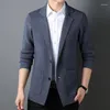 Suéteres masculinos Homens Super Fine Merino Lã Blazer Casaco 2024 Primavera Outono Malha Puro Homem Single Breasted Cardigan