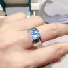 Bagues de cluster 2ct brillant bleu clair topaze homme bague 8mm naturel pour 925 bijoux en argent usage quotidien