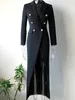 Zwarte vrouwen lange jurk op maat gemaakte slanke pasvorm metalen knoppen modeshow dames blazer jas gastkleding