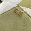 Designer Van cl-ap Fanjia Clover Earrings Full of Diamonds High Version Gold Quality Direct Fashion Jewelry