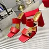 Femmes sandales talons hauts Rivets pantoufles Peep Toe 8.5 cm talon épais en cuir véritable été femme noir nu rouge marque pantoufle