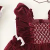 Robes de noël pour filles, vêtements de sœur, combinaison en velours, manches volantes, broderie, robe de princesse pour fête d'anniversaire de 1 an, pour bébé, enfants