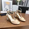 2024 Womens Designer Luxury pure color high-heele Sandals Fashion classic genuine leather Sexy Casual Outside elegance Shoes lady strappy pearl heel sandal sizes 40