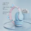 Headphones Best Gift LED Cat Ear Wireless Headphones Bluetooth 5.1 Young People Kids Headset Support 3.5mm Plug with Detachable Mic Sports