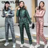 세트 OULYLAN 원피스 스키복 여자 자켓 겨울 후드 파카 점프 슈트 여성 바디 수트 새시 jippsuits zipper edverys tracksuits