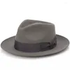 Berets Big Head Herren-Fedora-Hut aus Wolle im Vintage-Stil in Schwarz, Braun, Grau, Kaffeeblau, 6 cm Krempe, Partykleid, klassischer Filz