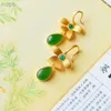 Dangle Earrings Jasper Butterfly Tide Fresh Green Dark Natural Water Drop Female Long Elegant Stud Ear