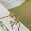 Designer Van cl-ap Fanjia Clover Earrings Full of Diamonds High Version Gold Quality Direct Fashion Jewelry