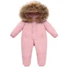 Daunenmantel -30 Winter Warmer Schneeanzug Mädchen und Jungen 90 % weiße Entenjacke Kleinkindkleidung Kinder 2-6 Jahre Echtpelz-Overalls Wz864