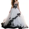 Black and White Long Vintage Wedding Dress Lace Appliques Sleeveless Long A Line Gothic Bridal Gowns Back Lace-Up Corset Plus Size Garden Bride Dresses 2024