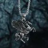 Antique Silver Pegasus Pendant Necklace With Titanium Steel Stainless Chain Horse Charm Personalized Korean Version Hip-hop Style Vintage Necklaces Wholesale