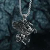 Collana con ciondolo pegaso in argento antico con catena in acciaio al titanio e ciondolo a forma di cavallo, versione coreana personalizzata, collane vintage in stile hip-hop all'ingrosso