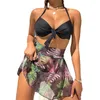 Maillots de bain pour femmes Cikini Tropical Print Push Up Bikinis Set Maillot de bain avec jupe de plage Été Sexy Maillot de bain pour les femmes