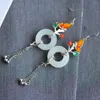 Boucles d'oreilles papillon Super féerique, accessoires Cheongsam de Style chinois Antique, boucle de sécurité en Jade Hetian Ea