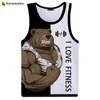 Regatas masculinas 2024 urso amor fitness dos desenhos animados animal carta impressão 3d camiseta sem mangas camisas colete masculino streetwear ginásio camiseta