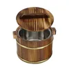 Dinnerware Japanese Rice Bucket Reusable Practical 16cm Mixing Tub With Lid Wooden Insulation Bowl For Cooking Kitchen