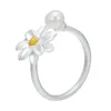 Cluster Rings Botoho 925 Sterling Silver Flower Natural Pearl Resizable Ring for Women Dual Color Chic Daisy Fine Jewelry Party Gift