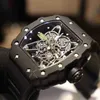 Rörelse RicharSmilles Watches Luxury Mechanical Watch Mechanical Ceramic Dial Rubber Strap Wine Barrel RM3501 Series 2824 Machinery Black Carb