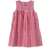 Girl Dresses 2024 Summer Cotton Kids Dress 4-14 Yrs Girls Red Plaid Loose Sleeveless Teens Casual Clothes Toddler Bohemian