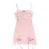 Robes décontractées Mini Femmes Summer Lace Design Girlish Princess A-Line Sans manches Esthétique Robes de Mujer Mode Sweet Party Chic