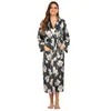 Women's Sleepwear Women Nightgowns Robes Spring Long Sleeve Kimono Flower Printed Nightdress Ladies Silk Satin Pyjama Nightwear Nighties