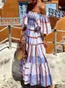 Robe de plage trapèze unie pour femmes d'été, sexy, épaules dénudées, style bohème, longue, décontractée, col incliné, couverture, jupe solaire, 240229