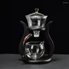 Teaware Sets 7pcs Heat-resistant Glass Teapot Set With Cup Wooden Holder Water Rotating Cover Bowl Automatic China Kungfu Tea Maker Tools