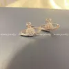 Viviennes Westwoods Silver Needle Saturn Full Diamond Set with Diamond Earrings Netease Simple Designearrings