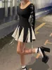 Urban Seksowne sukienki Tarxy Lace Up High talia Dress for Women Folds Splaton Bodycon Mini sukienka Hot Girl